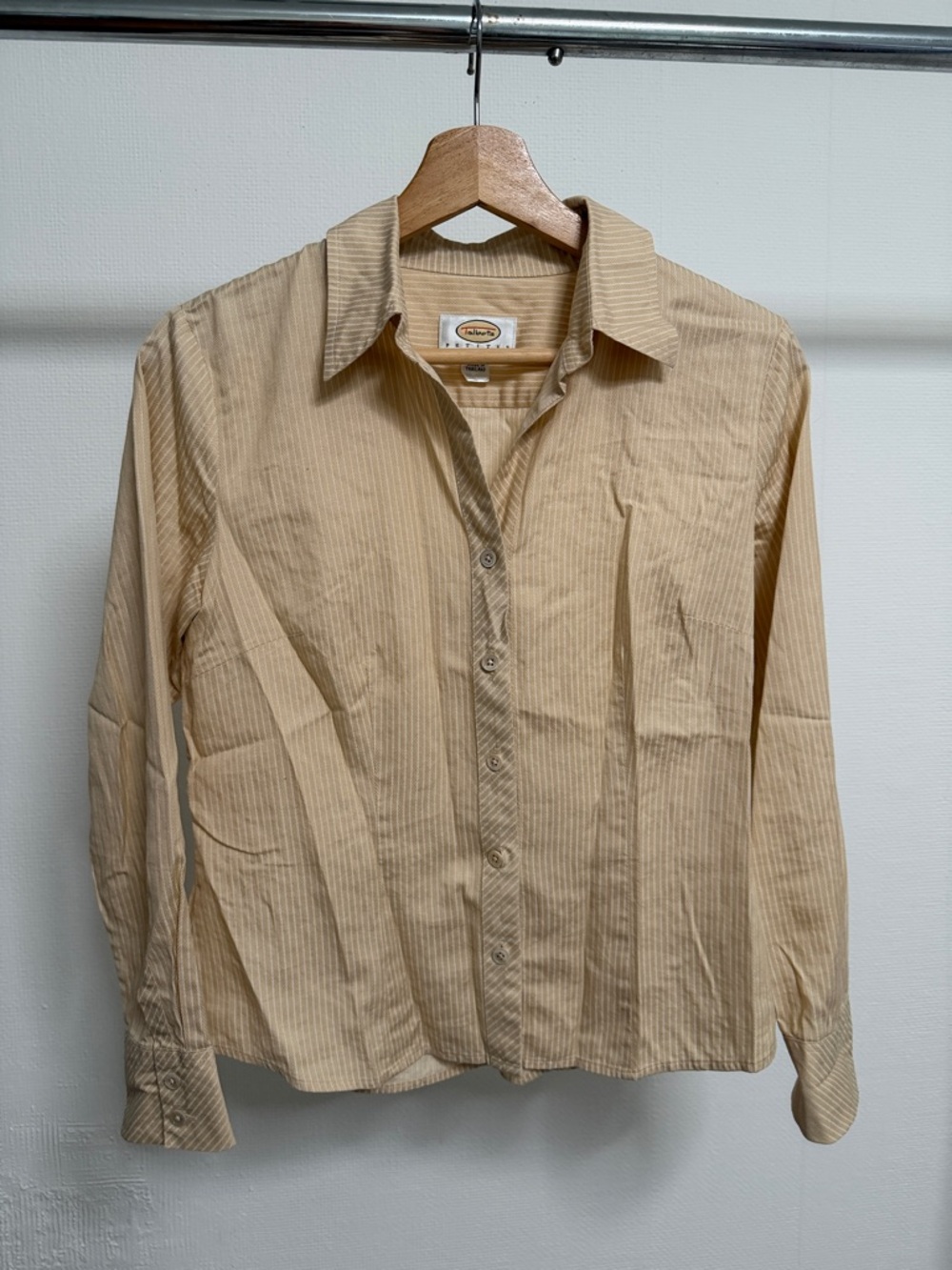 Talbots Beige Pinstripe Button-Down Shirt